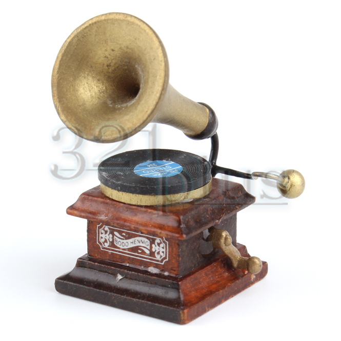 12th Retro Mini Record Player Ornaments Gramophone Model Dollhouse Living Room 