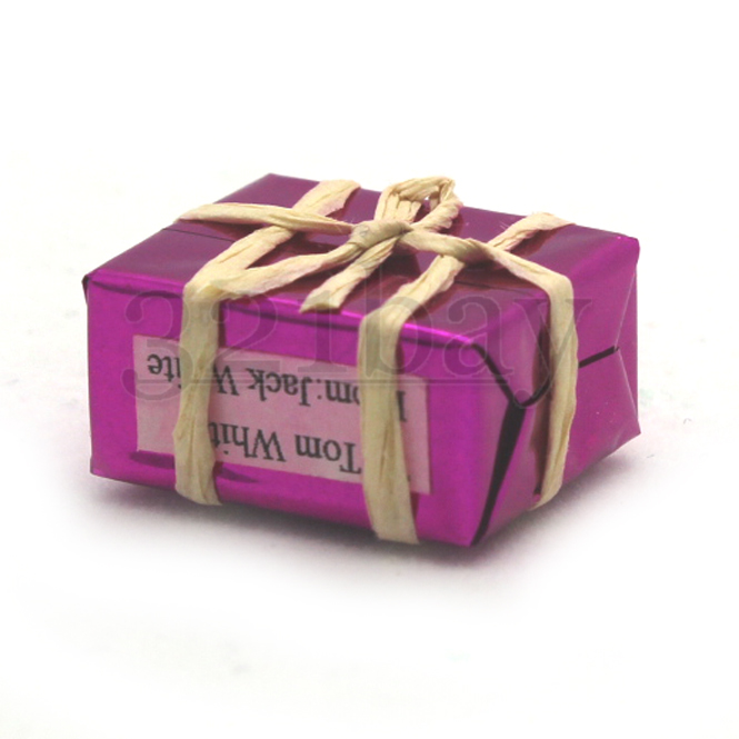 Puppenhaus Weihnachten Miniatur Geburtstag Geschenk Päckchen verpackt pink Paket 